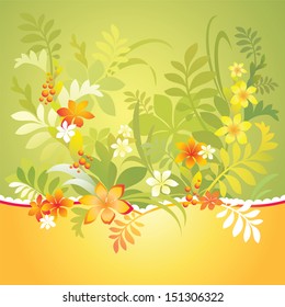 tropical flowers and leaves, vector background