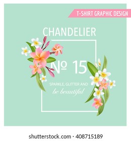 Tropical Flowers and Leaves. Vector Background. Exotic Graphic. Banner. 