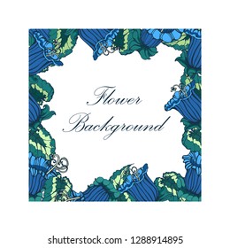tropical flowers and leaves, vector illustration, hand drawing, frame