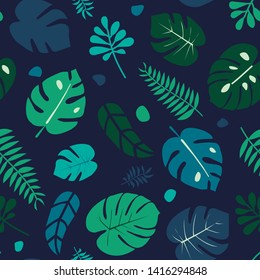 Tropical flowers and leaves vector pattern