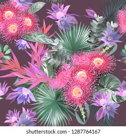 tropical flowers and leaves,seamless pattern