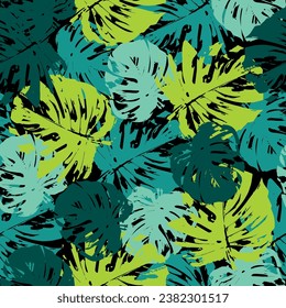 Tropical flowers Mid-Century Modern Art Future Abstract and artistic palm leaves on background.  Nature textile fashion wallpaper print.