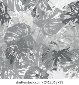 Tropical flowers Mid-Century Modern Art Future Abstract and artistic palm leaves on background.  Tropical palm Seamless vector wallpaper on dark background.