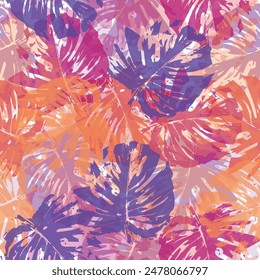 Tropical flowers Mid-Century Modern Art Future Abstract and artistic palm leaves on background.  Nature textile fashion wallpaper print.