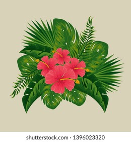 tropical flowers with nature branches leaves