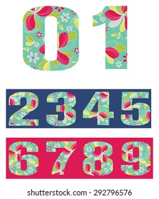Tropical Flowers Number Set - Numbers 0 - 10 - Vector