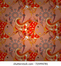 Tropical flowers. Flowers on orange, red and neutral colors. Shirt seamless Background Pattern.