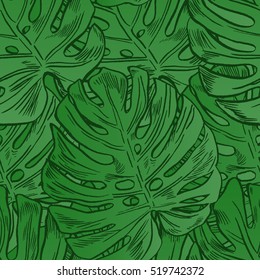 Tropical flowers, palm leaves, jungle , bird of paradise flower. Beautiful seamless vector floral pattern background, exotic print