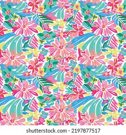 tropical flowers and palm pattern