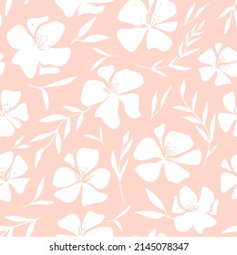 Tropical flowers pattern. Simple hibiscus silhouettes. Vector pink hawaiin seamless pattern