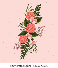 tropical flowers with petals and branches leaves