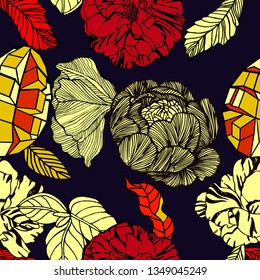 Tropical flowers and plants, exotic print.
