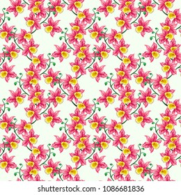 Tropical flowers pretty pattern. Seamless orchids background. Use for textile, dress, wallpaper, home design. Liberty style