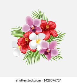 Tropical Flowers print. Vector tropical bouquet.