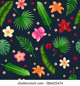 Tropical Flowers Seamless Background. Vector pattern for your celebration