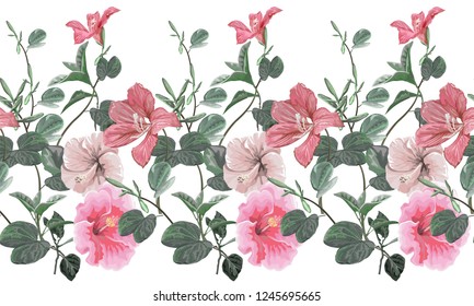 Tropical flowers seamless pattern