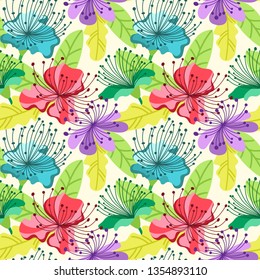 Tropical flowers seamless pattern. 