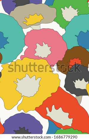 Tropical flowers seamless pattern, Bright pastel color, flat hand drawn / vintage cartoon style, nice contrast vintage summer vibe, simple design, nostalgia feelings