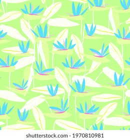 tropical flowers seamless pattern. Exotic floral background. Hand drawing, doodle style.