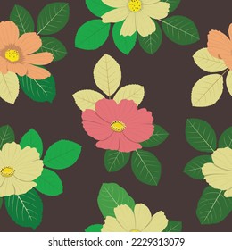 Tropical flowers seamless pattern on beautiful dark green background. For wallpaper, fabric and other print products.