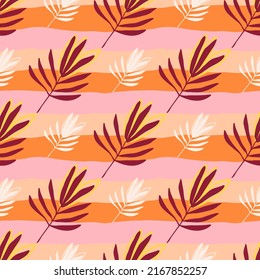 Tropical flowers seamless pattern. Tropical palm leaves wallpaper. Botanical floral background. Exotic plant backdrop. Design for fabric, textile, wrapping, cover. Jungle leaf vector illustration