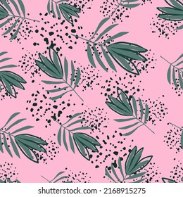 Tropische Blumen nahtloses Muster. Tropische Palmen hinterlassen Tapeten. Botanischer floraler Hintergrund. Exotische Pflanzenhintergründe. Design für Gewebe, Textilien, Umhüllung, Abdeckung. Dschungelblatt-Vektorgrafik