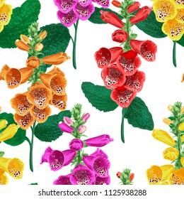 Tropical Flowers Seamless Pattern. Summer Floral Background with Tiger Lily Flower. Watercolor Blooming Design for Wallpaper, Fabric. Vector illustration