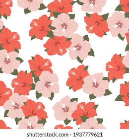 Tropical flowers seamless pattern. Vector illustration in a flat style.
