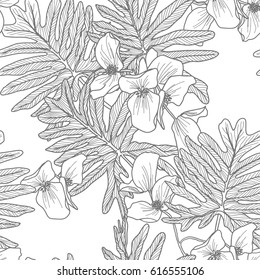 Tropical Flowers Seamless Pattern. Vector Background.