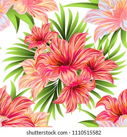 Tropical flowers. Seamless vector pattern, background.