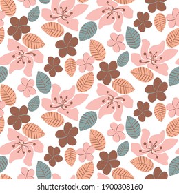 Tropical flowers seamless vector pattern. Botanical surface print design for fabrics, stationery, scrapbook paper, gift wrap, home decor, wallpaper, backgrounds, and packaging.