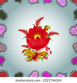 Tropical flowers. Shirt seamless Background Pattern. Flowers on red, neutral and gray colors.