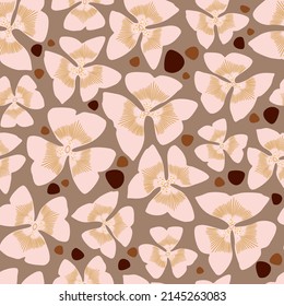 Tropical flowers, simple flat design vector illustration with abstract pastel color shape. Irregular spots, lines and clover leaves. Abstract universal artistic pattern for fabric, wrapping paper