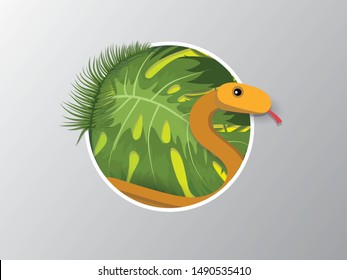 Tropical Flowers and snake Summer Banner, Graphic Background, Exotic Floral Invitation, Flyer or Card. Modern poster material paper cut style.