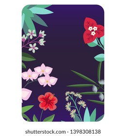 Tropical flowers vector banner or label