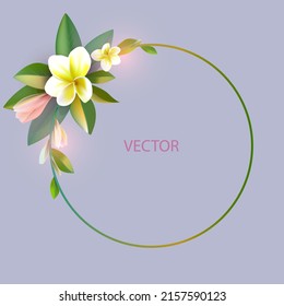 Tropical flowers vector illustration. Vector composition of flowers.Frame of white plumeria flowers