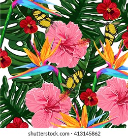 Tropical flowers vector pattern
