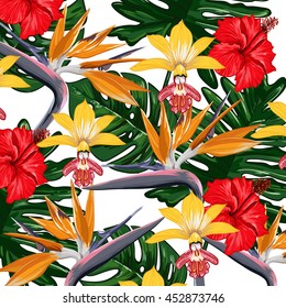 Tropical Flowers Vector Pattern