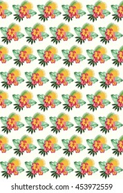 Tropical flowers vertical pattern on white background. Vector