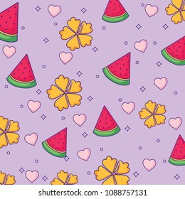 tropical flowers and watermelon pattern
