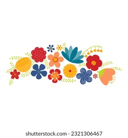 Tropical flowers wreath hand drawn illustration. Flat cartoon style design isolated vector. Exotic blossoms, blooms, rainforest plant, jungle flora, botanical, floral elements composition, arrangement