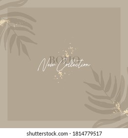 Tropical foliage chic background with doodle  botanical elements. Delicate pattern for stationery design, wedding, birthday, greeting card, save the date, web, blog, social media