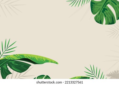 Tropical foliage with exotic jungle plants on a beautiful pastel background. Minimal background.