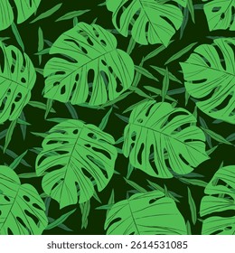 Tropical foliage. Flora design background. Seamless background for fabrics, textiles, packaging and wallpapers. Vector background 