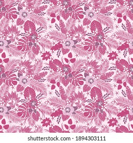 Follaje tropical y flores sin fisuras