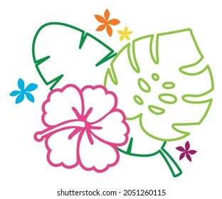 Tropical Foliage Outlines | Monstera, Banana Leaf and Hibiscus Flower | Neon Tropical Design Elements | Floral Shapes | Island Clipart svg