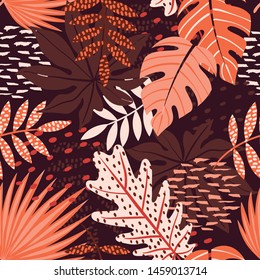 Tropical Foliage Pattern Background. Abstract Autumnal Color Leaves.