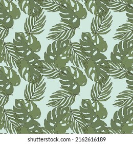 Patrón follaje tropical. Fondo con plantas exóticas, hojas de monstera y palmeras. Fondo tropical vectorial natural. Ilustración del vector