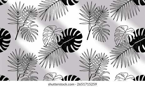 Patrón de follaje tropical hojas tropicales blancas negras