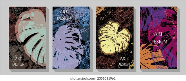 Tropical Foliage Plant. Violet Background Palms. Vivid Tropical Flowers Brazilian.  Trendy pattern, graphic brochure. Luxury Vector illustration